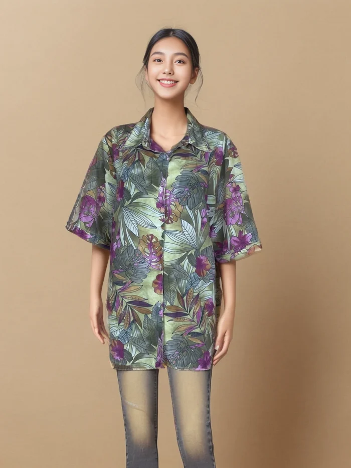 Floral Satin Oversized Shirt - Image 1