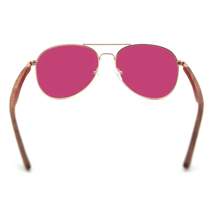 Stylish Rose Gold Aviator Sunglasses With Wooden Temples - Image 3