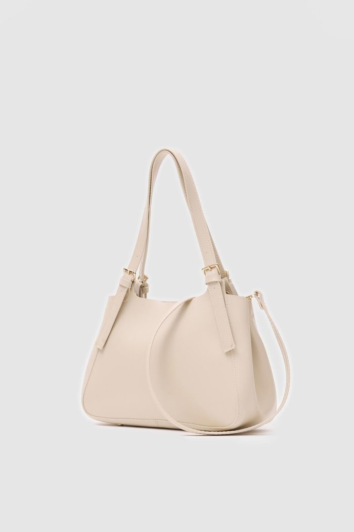 Elegant Cream Faux Leather Shoulder Bag - Image 3