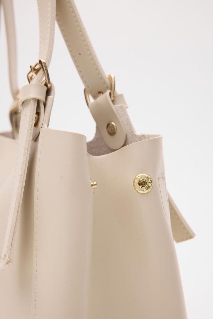 Elegant Cream Faux Leather Shoulder Bag - Image 4