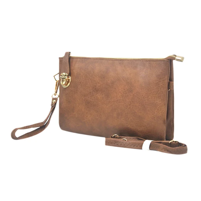 Elegant Brown Faux Leather Crossbody Clutch - Image 1