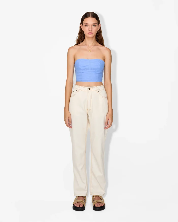 Elegant Strapless Blue Crop Top - Image 1