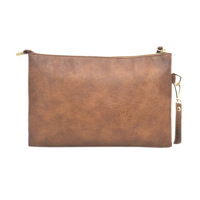 Elegant Brown Faux Leather Crossbody Clutch - Image 3