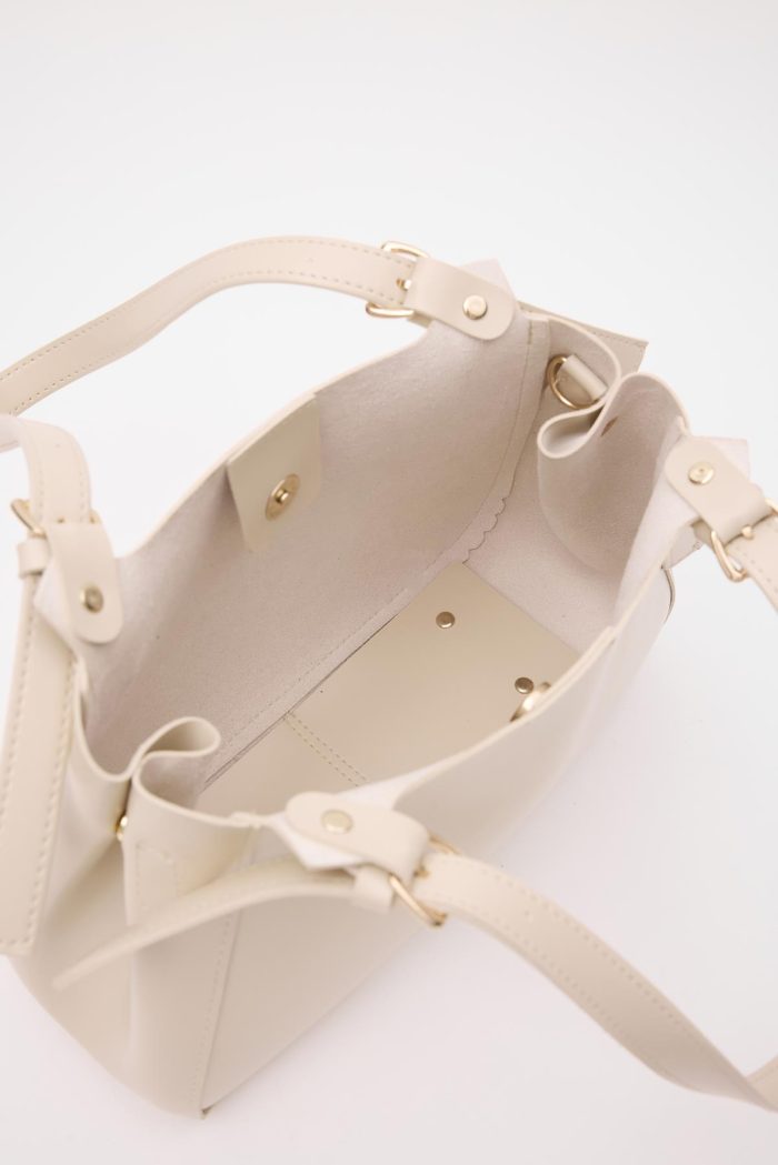 Elegant Cream Faux Leather Shoulder Bag - Image 7