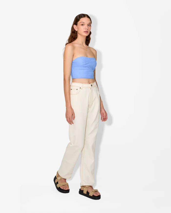 Elegant Strapless Blue Crop Top - Image 3