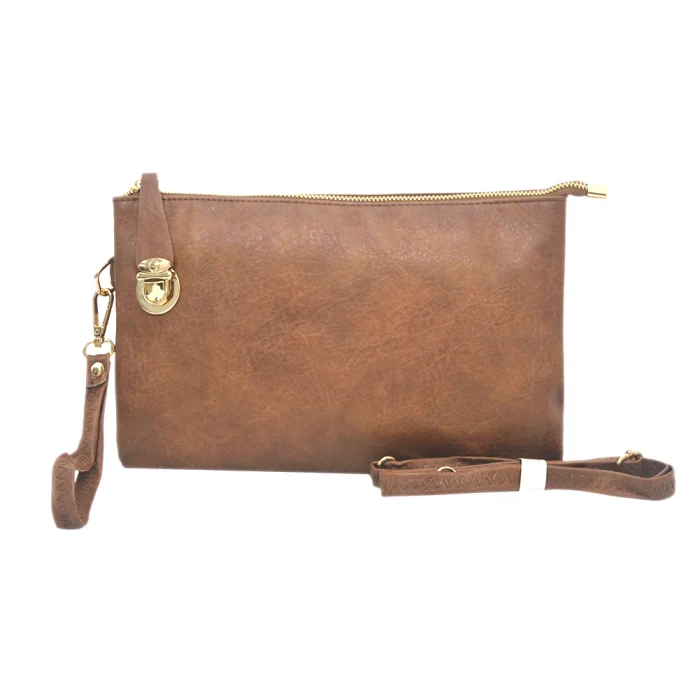 Elegant Brown Faux Leather Crossbody Clutch - Image 2