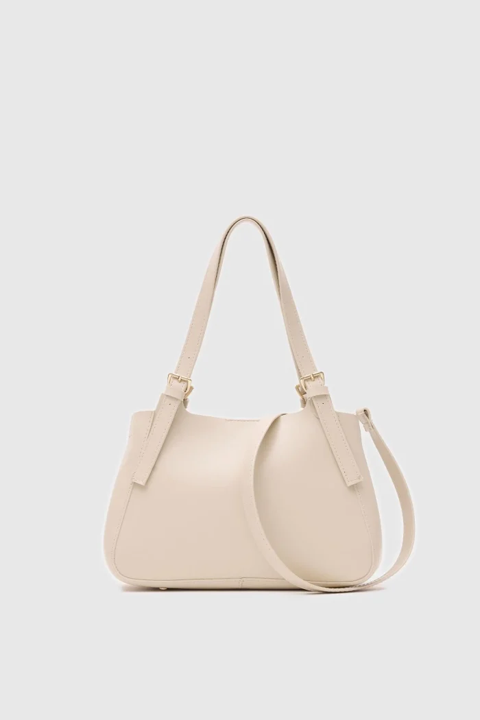 Elegant Cream Faux Leather Shoulder Bag - Image 2