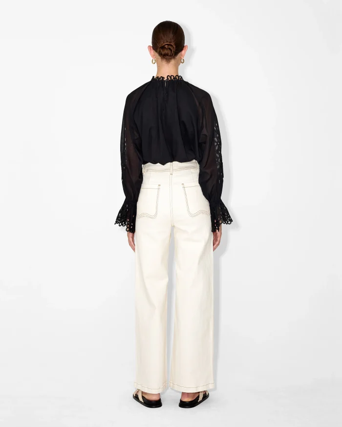 Elegant Black Lace-Trimmed Blouse - Image 3
