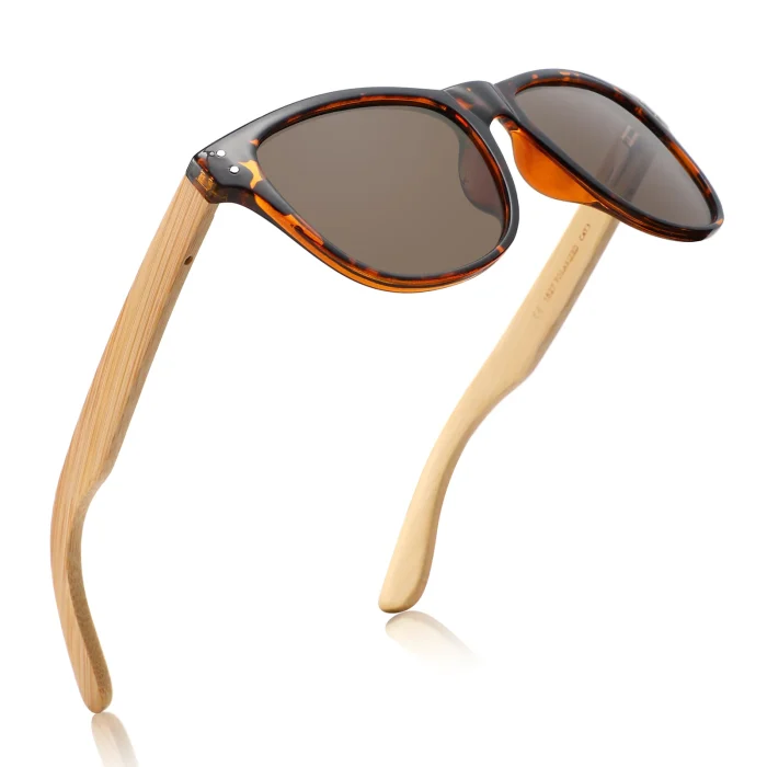 Stylish Tortoise Shell Sunglasses With Bamboo Arms - Image 4