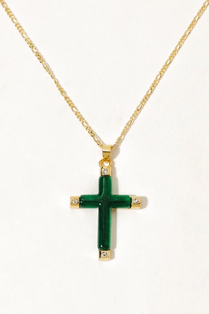 Elegant Green Cross Necklace - Image 3