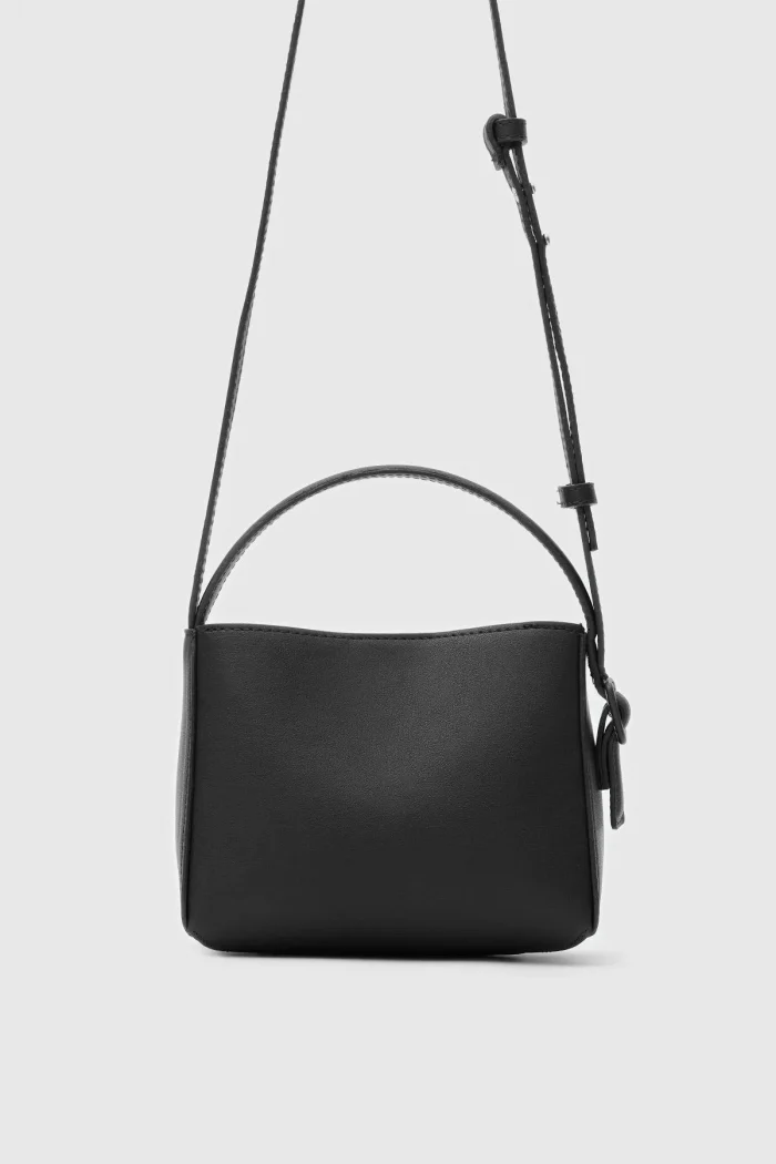 Elegant Black Faux Leather Crossbody Bag - Image 1