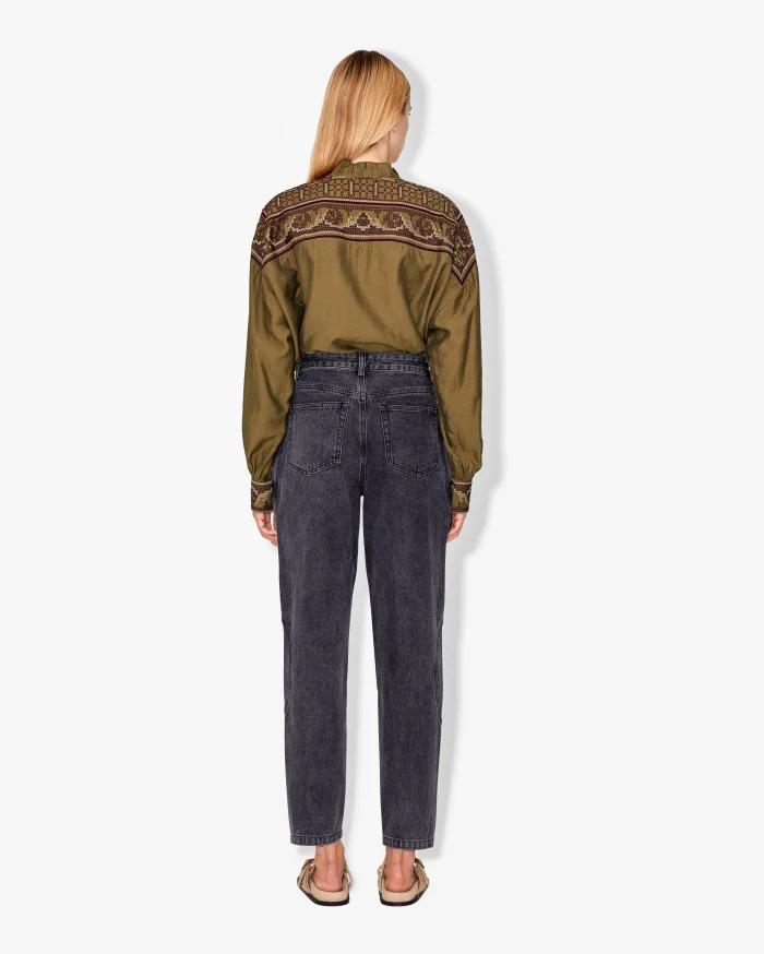 Elegant Olive Embroidered Long-Sleeve Shirt - Image 4