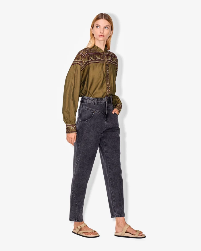 Elegant Olive Embroidered Long-Sleeve Shirt - Image 3