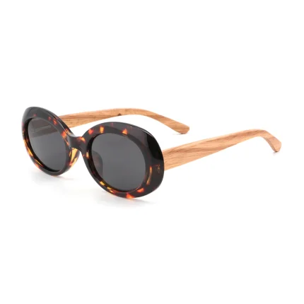 Stylish Oval Tortoiseshell Sunglasses With Wooden Temples