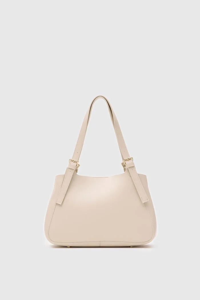 Elegant Cream Faux Leather Shoulder Bag - Image 1