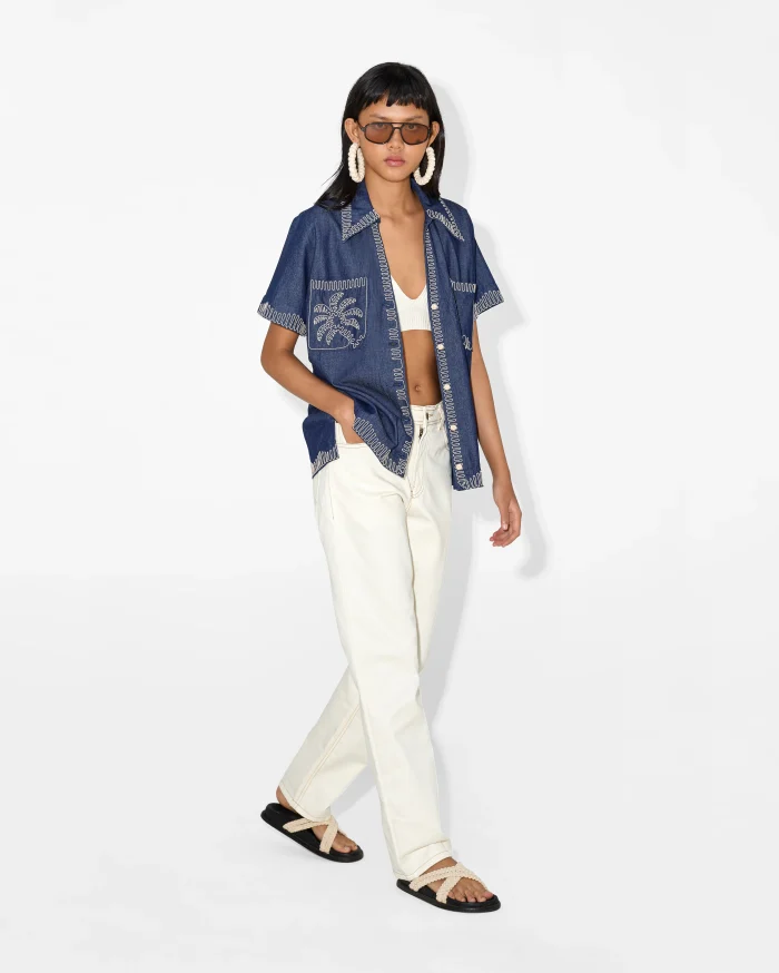 Embroidered Denim Short-Sleeve Shirt - Image 4