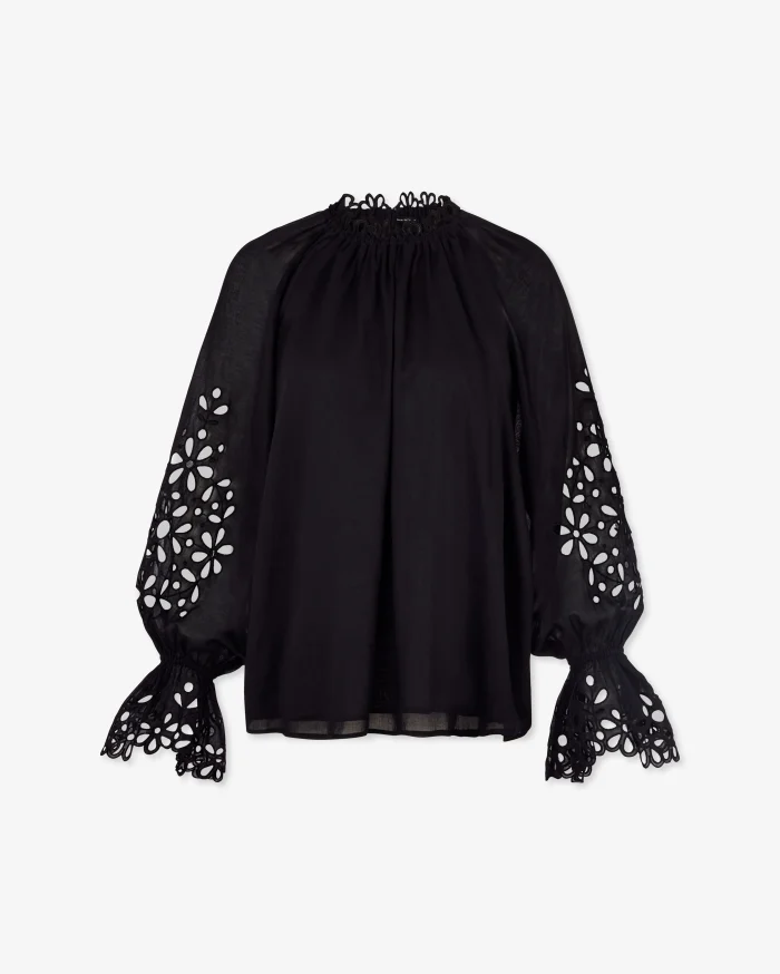 Elegant Black Lace-Trimmed Blouse - Image 4