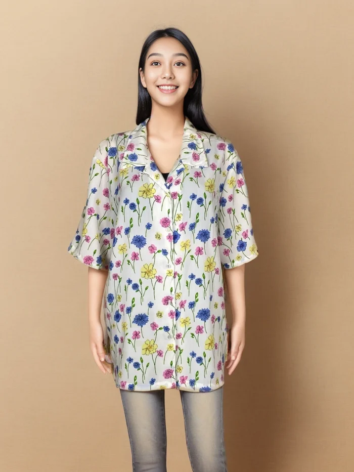 Elegant Floral Satin Shirt - Image 2